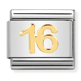 Nomination Composable Classic Link 030109/35 Number 16 Symbol in 18K Gold